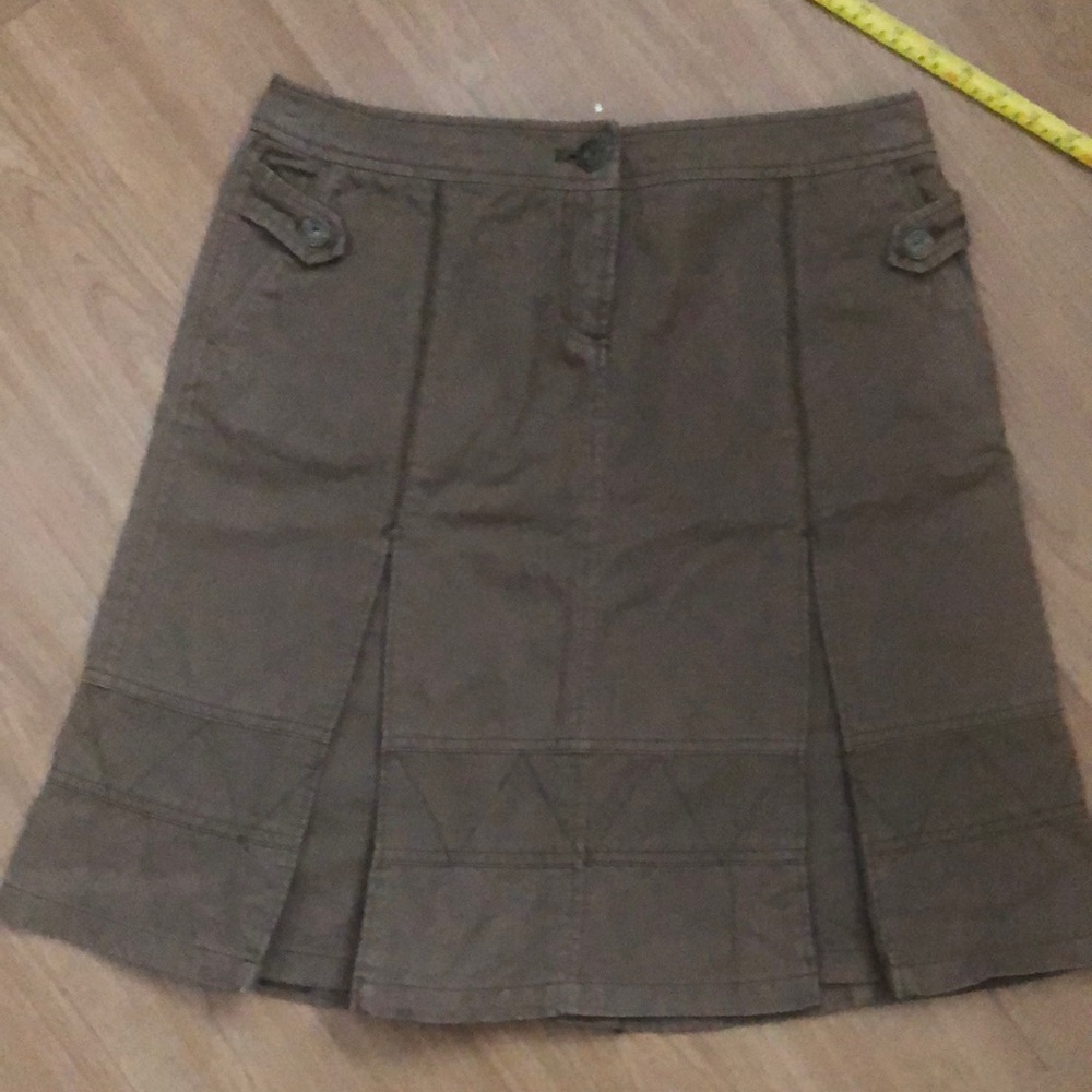 Modest midi brown/ tan jeans skirt with 3 pleats, EUR40/US 10, ESPRIT,